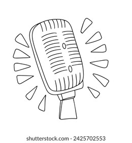 Contorno de micrófono en estilo doodle. Dibujado a mano arte vector.