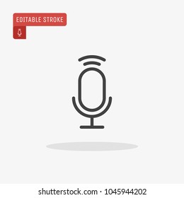 Outline microphone icon isolated on grey background, for website design, mobile application, ui. Editable stroke. Vector illustration, eps10.