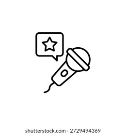Icono de micrófono de contorno con estrella en la burbuja de voz que representa la excelencia en