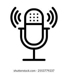 Outline microphone icon. Template for audio, music or podcast design. Editable stroke. Isolated vector illustration