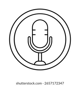 Outline microphone icon within a circle on symbol audio