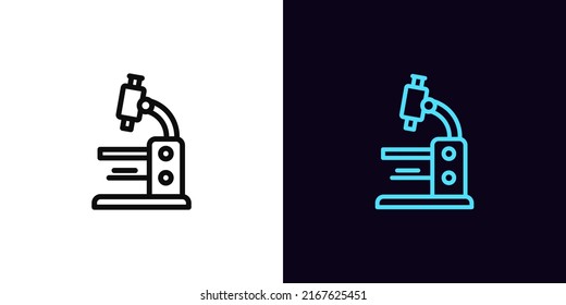 Outline microscope icon, with editable stroke. Microscope silhouette, scientific laboratory pictogram. Medical and biological research, lab instrument, science and biotechnology. Vector icon for UI