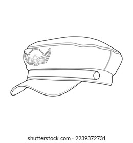 Outline military cap vector illustration isolated on white background. Outline military cap vector for coloring book.
