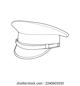 Outline military cap vector illustration isolated on white background. Outline military cap vector for coloring book.
