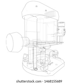 Outline milling machine. Vector image rendered from 3d model in sketch style or drawing. Blue background