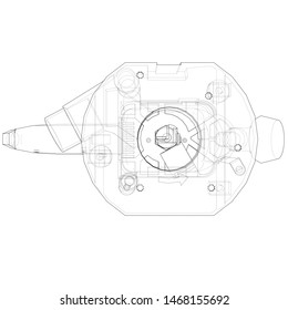 Outline milling machine. Vector image rendered from 3d model in sketch style or drawing. Blue background