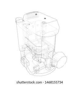 Outline milling machine. Vector image rendered from 3d model in sketch style or drawing. Blue background