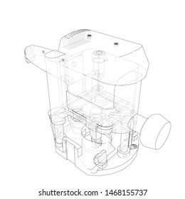 Outline milling machine. Vector image rendered from 3d model in sketch style or drawing. Blue background