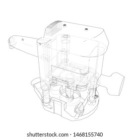Outline milling machine. Vector image rendered from 3d model in sketch style or drawing. Blue background