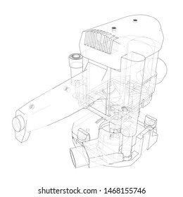 Outline milling machine. Vector image rendered from 3d model in sketch style or drawing. Blue background
