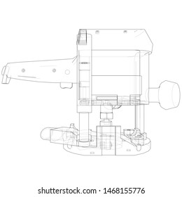 Outline milling machine. Vector image rendered from 3d model in sketch style or drawing. Blue background