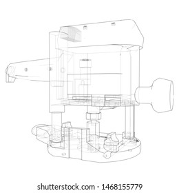 Outline milling machine. Vector image rendered from 3d model in sketch style or drawing. Blue background