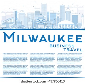 Outline Milwaukee Skyline with Blue Buildings and Copy Space. Vector Illustration. Business Travel and Tourism Concept with Modern Buildings. Image for Presentation Banner Placard and Web Site.