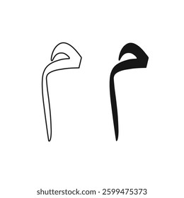 Outline Mim letter template, Miim alphabet arabic script on white background