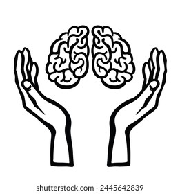 Outline mind in caring hands vector illustration