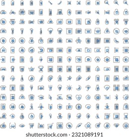 outline mini business icon set blue