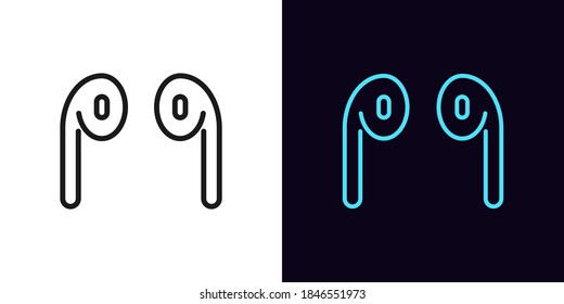 Outline mini headphones icon. Linear earphone sign, isolated wireless headphones with editable stroke. Mobile device and gadget. Vector icon, sign, symbol for Interface design and Motion graphic