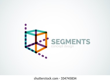Esquema mínimo logotipo geométrico abstracto, icono comercial lineal hecho de segmentos de línea, elementos. Ilustración del vector