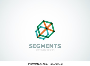 Esquema mínimo logotipo geométrico abstracto, icono comercial lineal hecho de segmentos de línea, elementos. Ilustración del vector