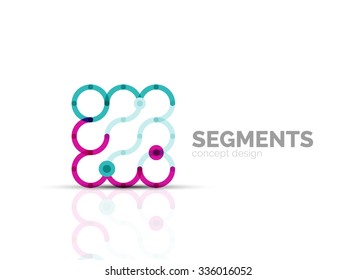 Esquema mínimo logotipo geométrico abstracto, icono comercial lineal hecho de segmentos de línea, elementos. Ilustración del vector