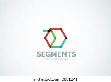 Esquema mínimo logotipo geométrico abstracto, icono comercial lineal hecho de segmentos de línea, elementos. Ilustración del vector