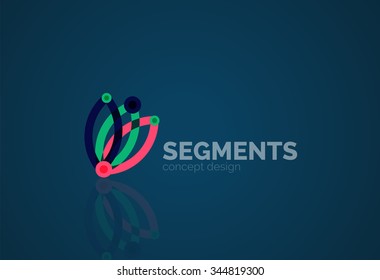 Esquema mínimo logotipo geométrico abstracto, icono comercial lineal hecho de segmentos de línea, elementos. Ilustración del vector