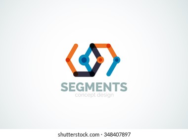 Esquema mínimo logotipo geométrico abstracto, icono comercial lineal hecho de segmentos de línea, elementos. Ilustración del vector