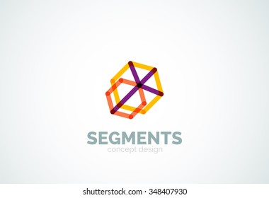 Esquema mínimo logotipo geométrico abstracto, icono comercial lineal hecho de segmentos de línea, elementos. Ilustración del vector