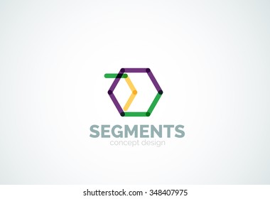 Esquema mínimo logotipo geométrico abstracto, icono comercial lineal hecho de segmentos de línea, elementos. Ilustración del vector