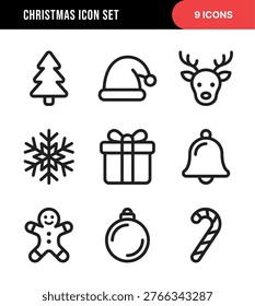 Outline Minimalist Christmas Decorative Elements Icons Collection