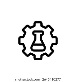 Outline Minimalist Gear with Erlenmeyer Flask Inside Science Technology Icon