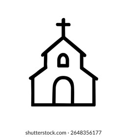 Outline Minimalist Handdrawn Church Building Simple Structure Religious Symbol Icon