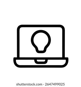 Outline Minimalist Laptop with Light Bulb Idea Symbol Illustration Icon