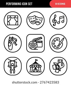 Outline Minimalist Performing Arts Thin Line Style Symbol Icon Set