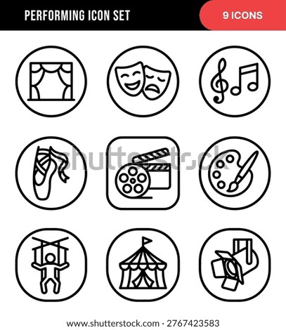 Outline Minimalist Performing Arts Thin Line Style Symbol Icon Set