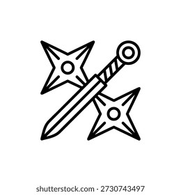 Outline Minimalist Sword and Throwing Star Ninja Weapon Outline Icon