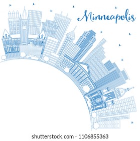 Outline Minneapolis Minnesota Skyline with Blue Buildings and Copy Space. Vector Illustration. Business Travel and Tourism Concept with Modern Architecture. Minneapolis USA Cityscape with Landmarks.