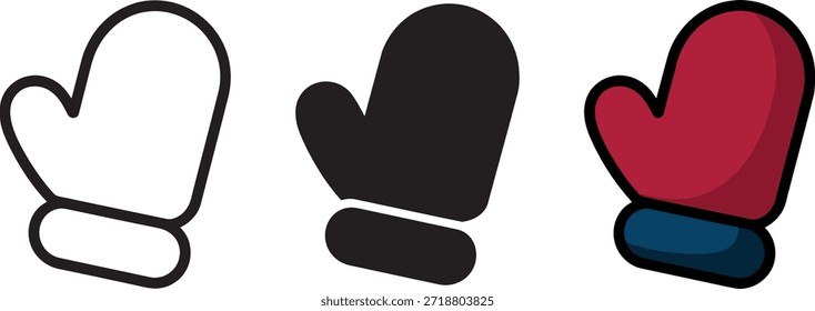 Outline mitten isolated winter accessory. Solid black mitten graphic element. Colorful mitten for cold weather warmth and holidays.