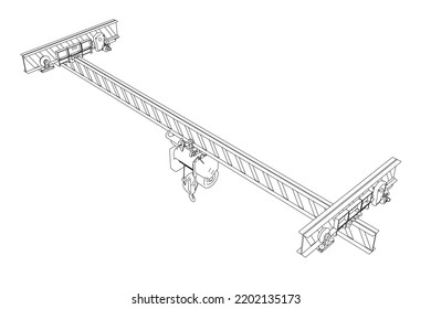 Outline of a mobile crane from black lines isolated on a white background. Isometric view. 3D. Vector illustration.