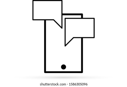 Outline mobile icon with chat isolated on white. Communication art line phone. Telephone vector illustration