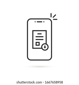 outline mobile phone like download pdf file. linear simple trend modern logotype graphic design isolated on white background. concept of upload files to your telephone such as docs books and more