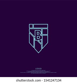 outline modern outline blue emblem B logo letter design concept isolated on dark purple background.