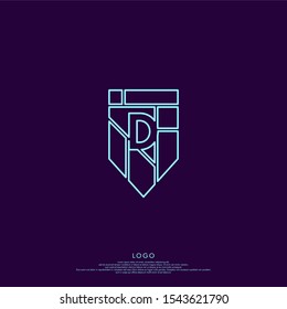 outline modern outline blue emblem D logo letter design concept isolated on dark purple background.
