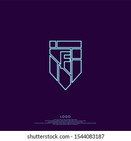 outline modern outline blue emblem F logo letter design concept isolated on dark purple background.