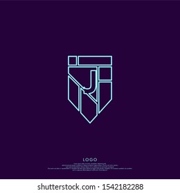 outline modern outline blue emblem J logo letter design concept isolated on dark purple background.