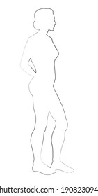 Outline modern dark ink hand drawn 1 cute elegant slim arm shoulder exercise fashion set design retro vintage art contour cartoon print. Closeup back view light pretty line hair style paper text space