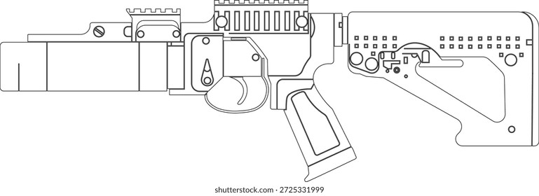 Contorno de um moderno lançador de granadas visão lateral vetor ilustração. GL 40 lança-granadas vetor. 