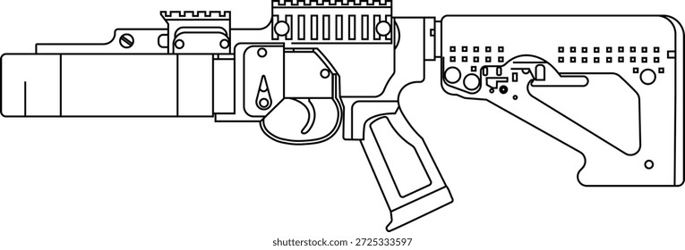 Kontur einer modernen Granatwerfer Seitenansicht Vektorgrafik. 