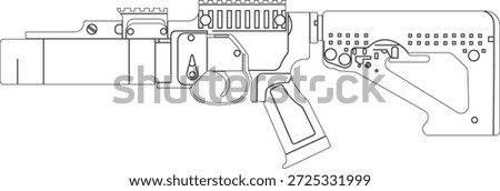 Outline of a modern grenade launcher side view vector illustration. GL 40 grenade launcher vector. 