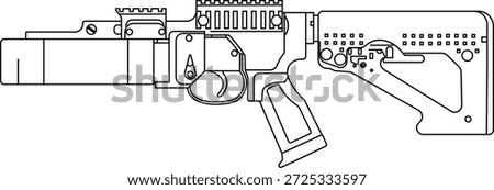 Outline of a modern grenade launcher side view vector illustration. 